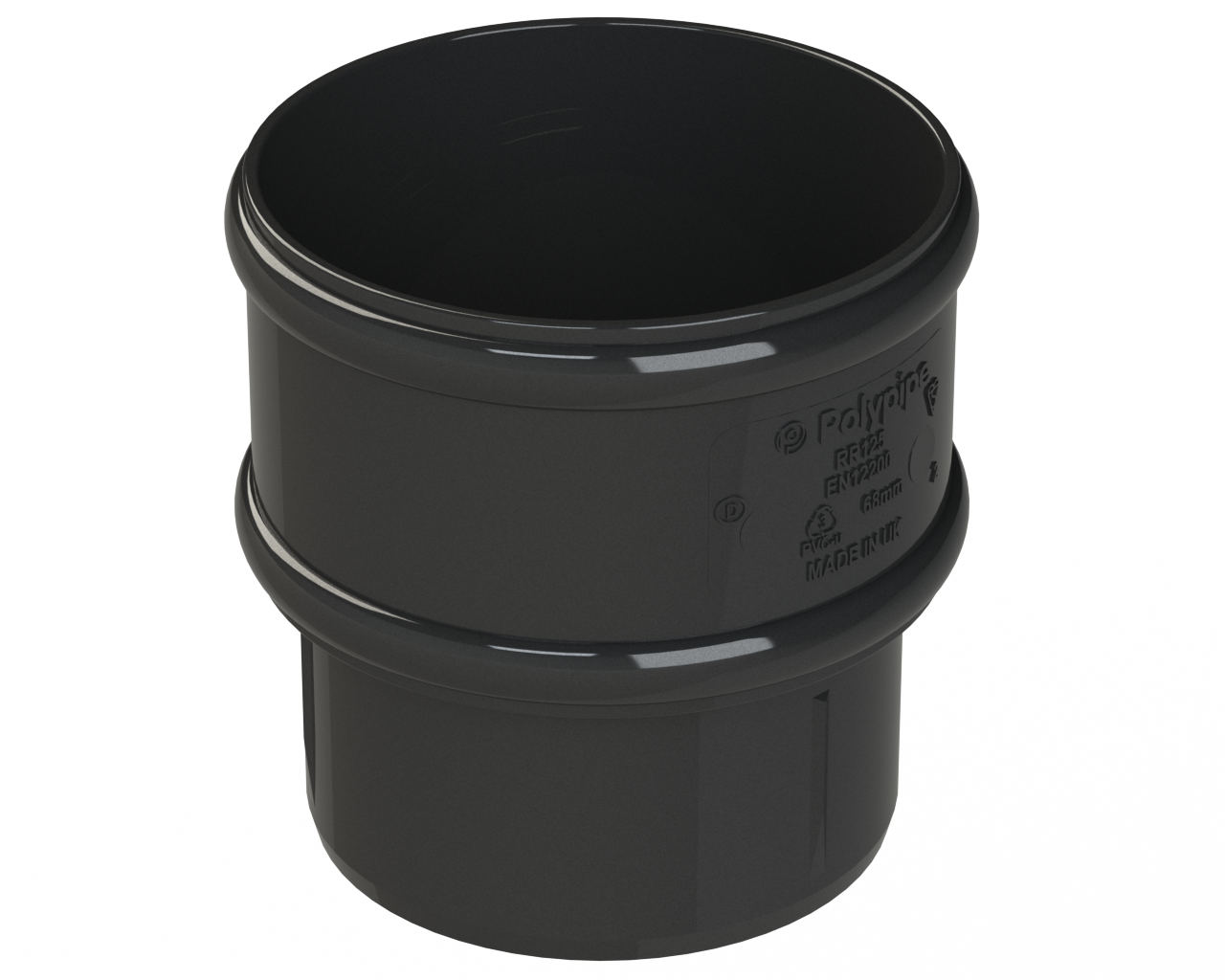 RR125B - 68mm STANDARD ROUND DOWN PIPE CONNECTOR RAINWATER - ISO BLACK.png
